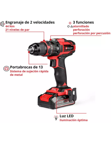 TALADRO PERCUTOR SIN CABLE TE-CD...