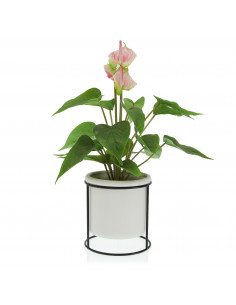 MACETA BLANCA C/BASE METAL 2