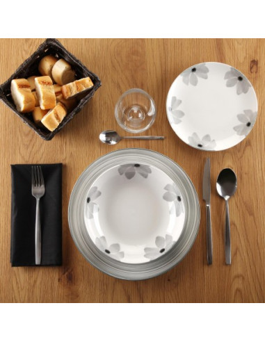 VAJILLA 18 P. FLORES GRIS